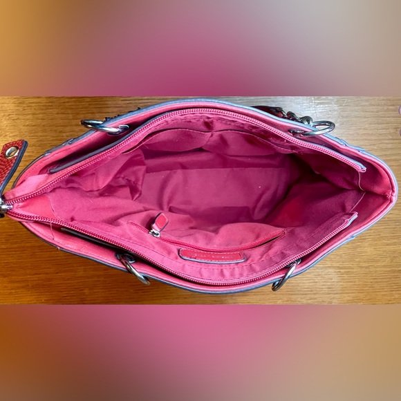 Retro Adrienne Vittadini Red Purse Bag Double Silver Chain Straps Zipper Y2K - Picture 8 of 9